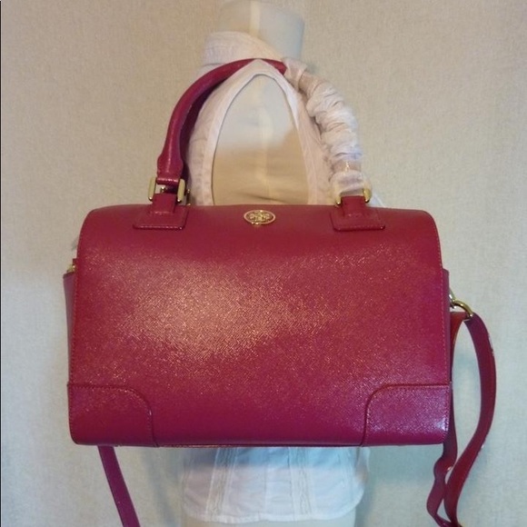 NEW Tory Burch Robinson Middy Raspberry Pink Saffiano Leather Satchel Bag - Picture 8 of 9